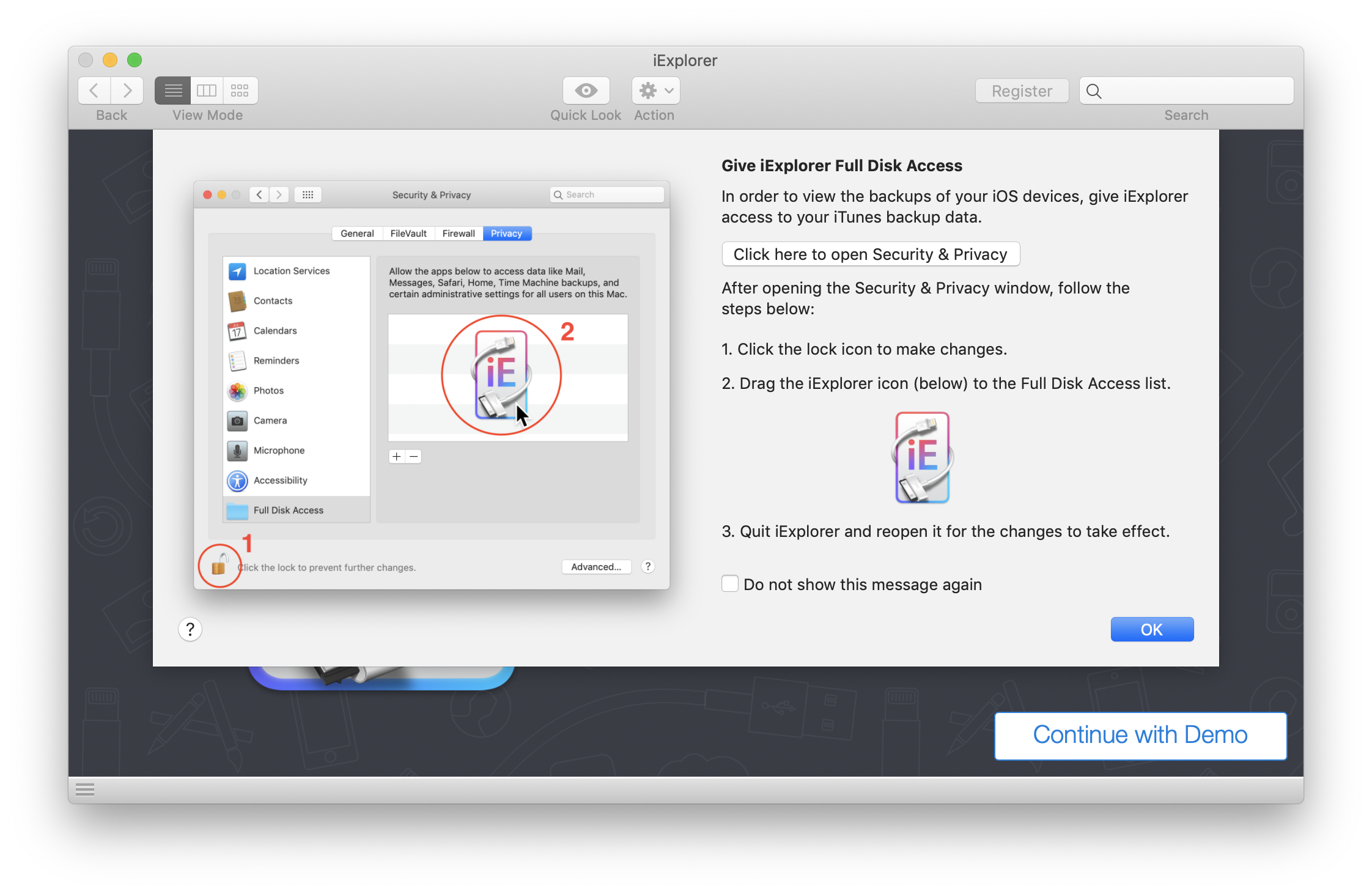 iExplorer asks for full disk access